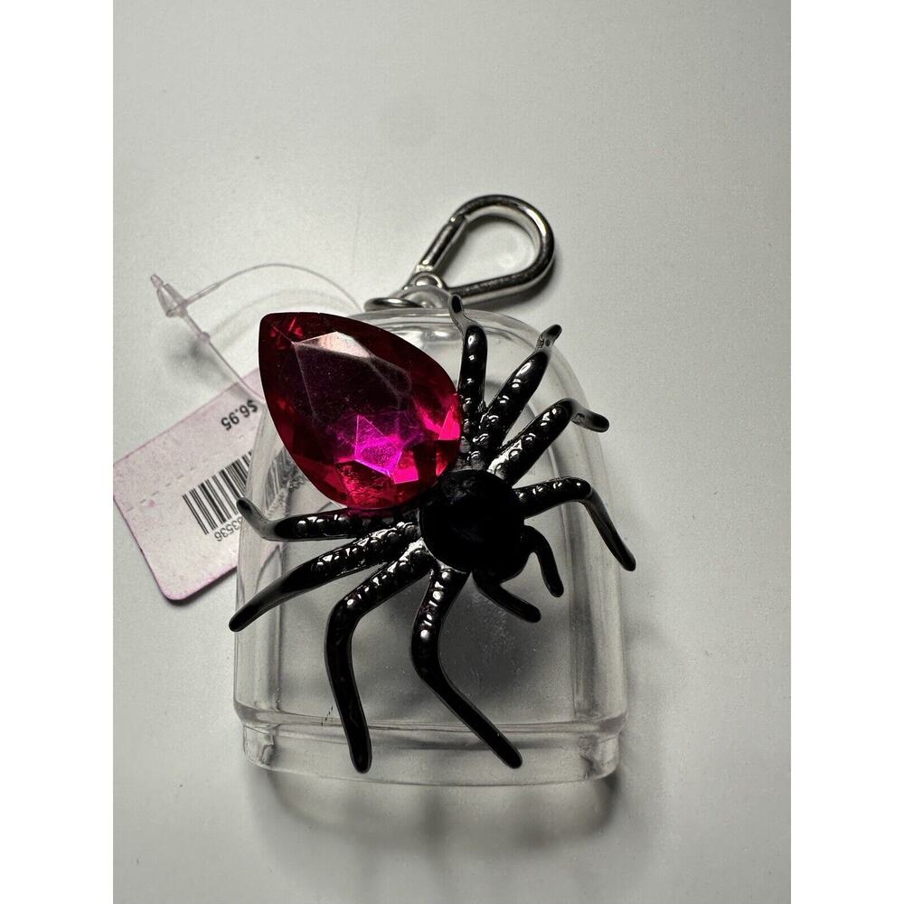 Bath & Body Works Black Spider Ruby Pink Gem Pocket *Bac Holder Keychain NWT